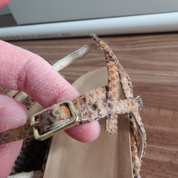 STUART WEITZMAN Leather Snakeskin Strappy Low Wedge Sandals Quiet Luxury US 8 - Picture 6 of 15